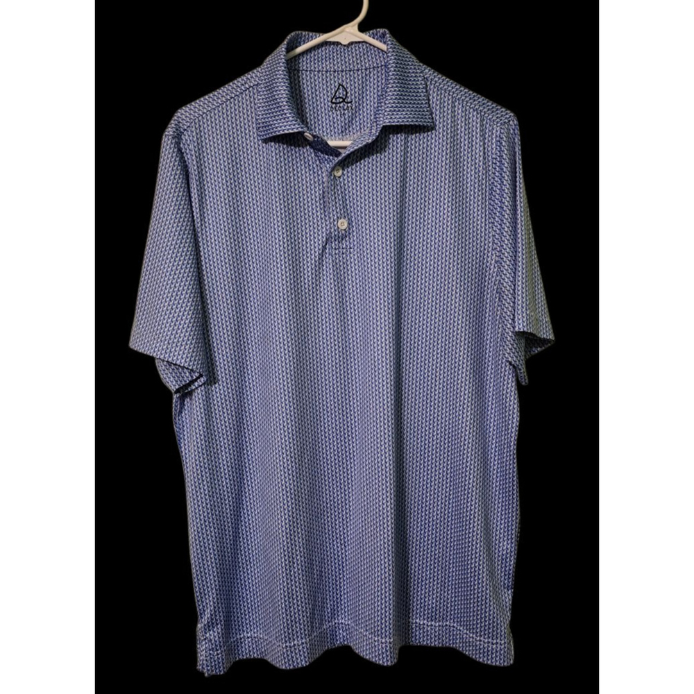 NWOT Men's DEOLAX Blue‎ and White Patterned Polo Shirt M Golf